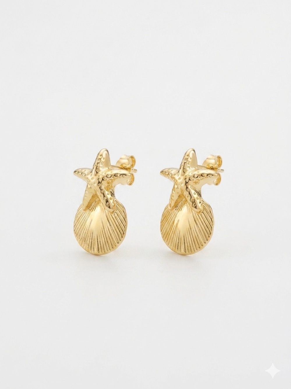 14k Gold Plated Starfish & Seashell Stud Earrings - Dainty Beach Jewelry - Picture 4 of 11